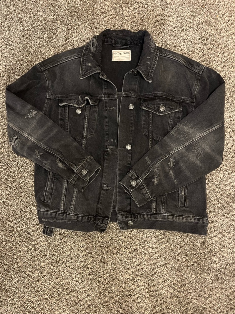 Free People Washed Black Distressed Denim Jacket